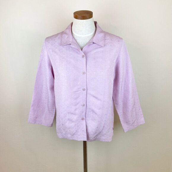 Eileen Fisher Textured Silk Button Down Shirt - Picture 1 of 6